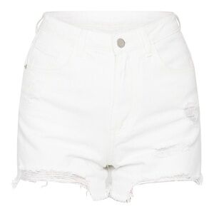PRETTYLITTLETHING White Ripped Denim Mom Shorts